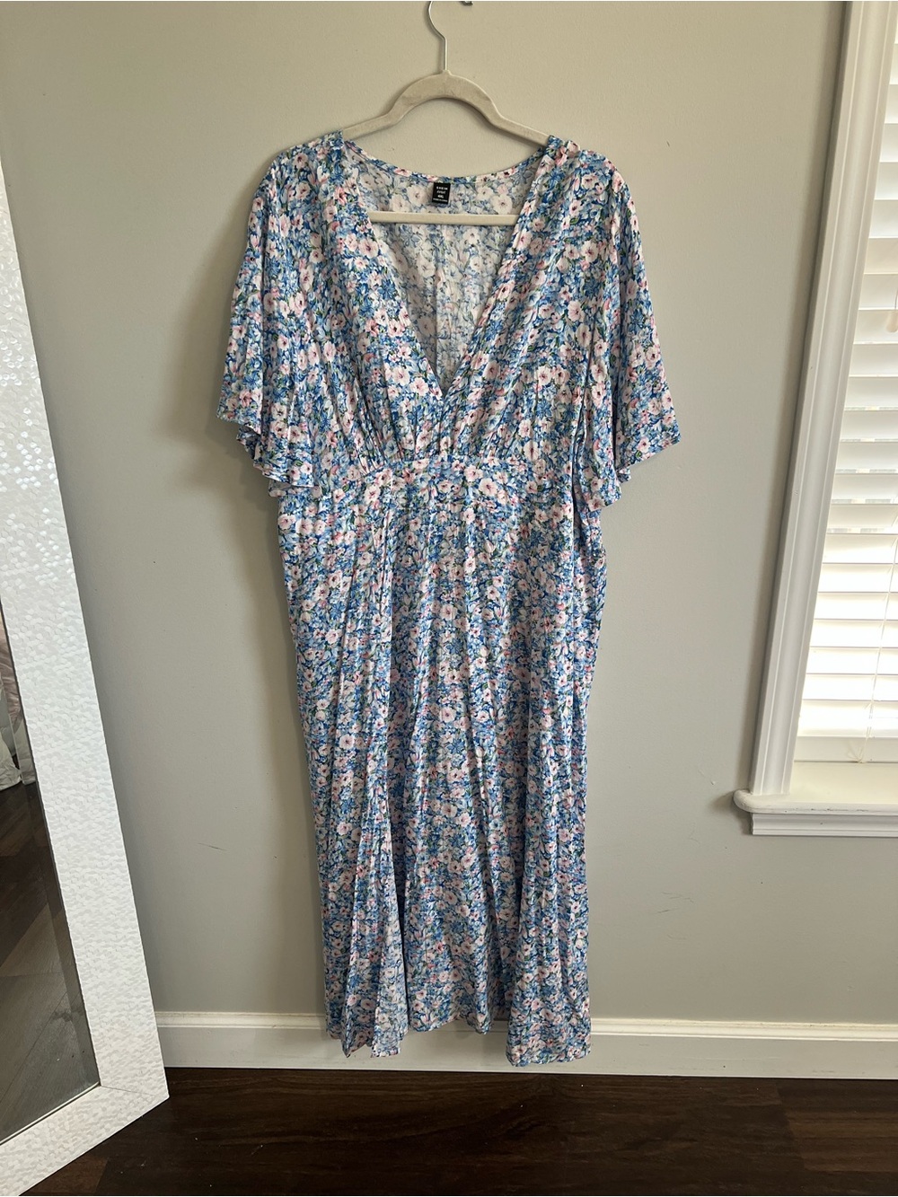 SHEIN Blue and Pink Floral V-Neck Maxi Dress
